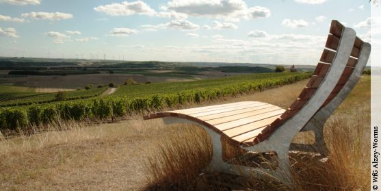 Weinrastplatz mit weitem Blick in die rheinhessische Landschaft